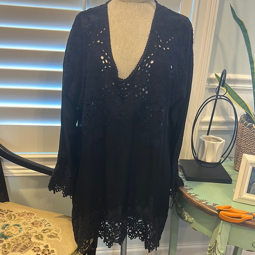 Johnny Was Black Tunic with Exquisite Embroidery